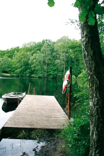 Der kleine See mit Steg und Ruderboot