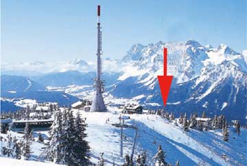 die Lage der Skihütte unterhalb der Bergstation am Hauser Kaibling